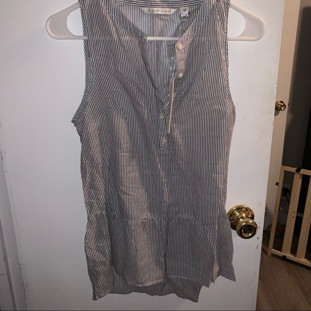 LC Stripe Button Sleeveless Blouse Top NWT